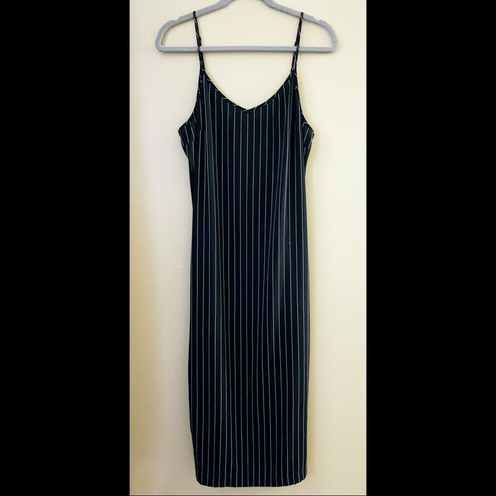 EXPRESS Pinstripe Fitted Stretch Tank Dress